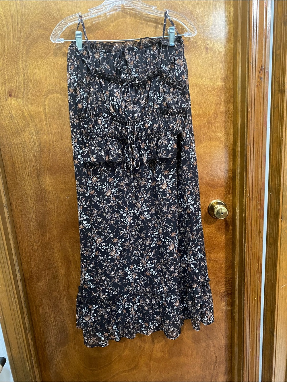 Floral Tiered Black Maxi Skirt